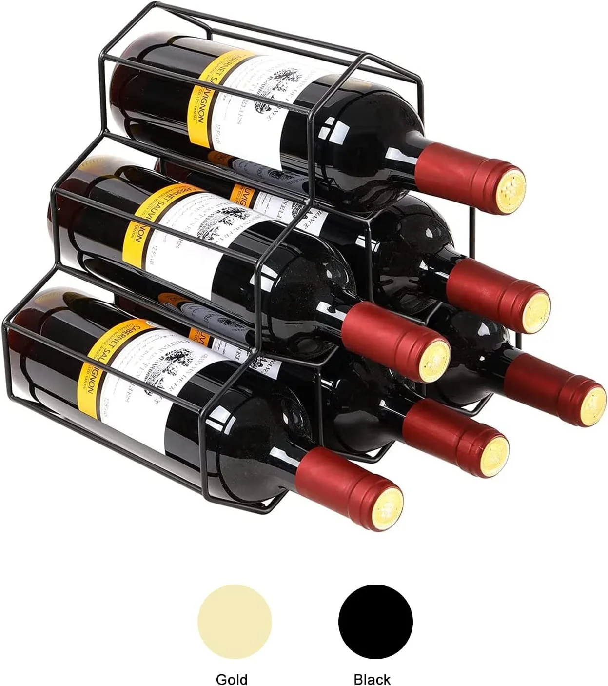 Wine Rack Freestanding Wine Rack,6 Bottles Countertop Free-Stand Wine Storage Holder Protector for Red White Wine,Black
