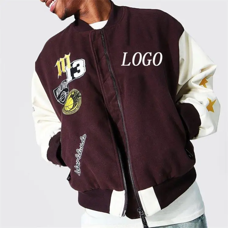 OEM custom winter vintage style color block boxy los angeles varsity bomber jacket for men