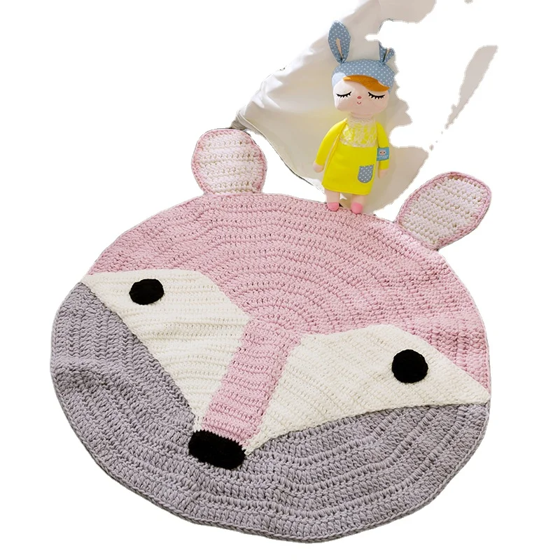 Nordic Style Ins Hand-knitted Animals Rugs Window Carpet Round Floor Play Mat for Children Baby