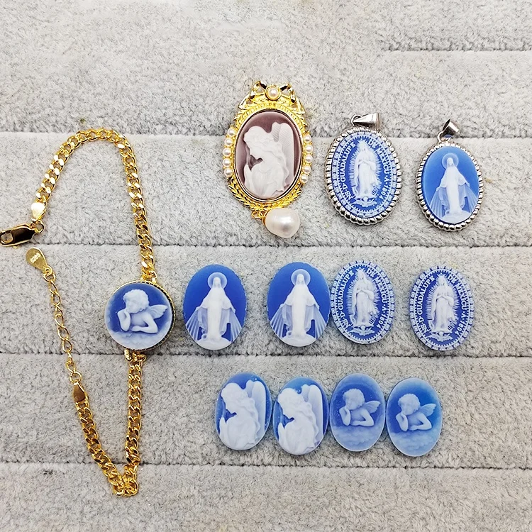 Customized Catholic Virgin Mary Amulet Jewelry Agate Cameo De Guadalupe Miraculous Medal Sterling Silver Religious Pendant