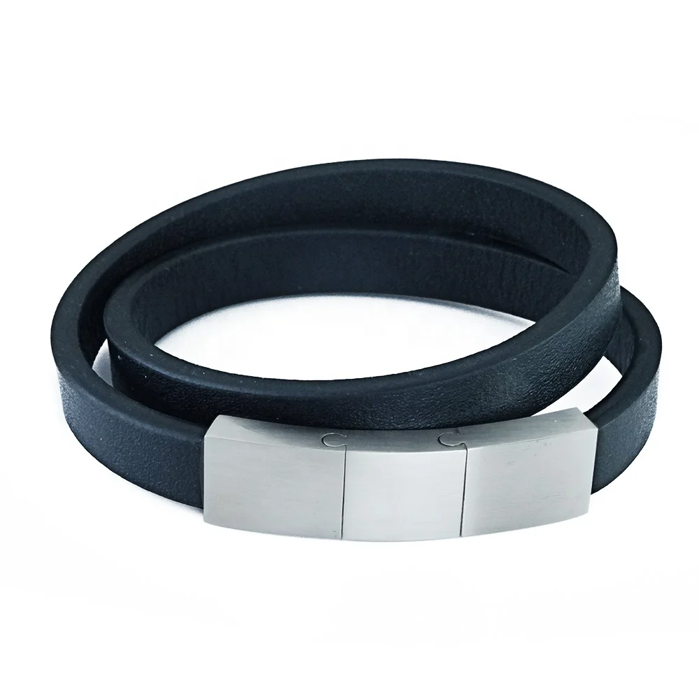 New Wholesale Popular Stainless Steel Three Element Clasp  Genuine Jewelry Mens Leather Bracelet
