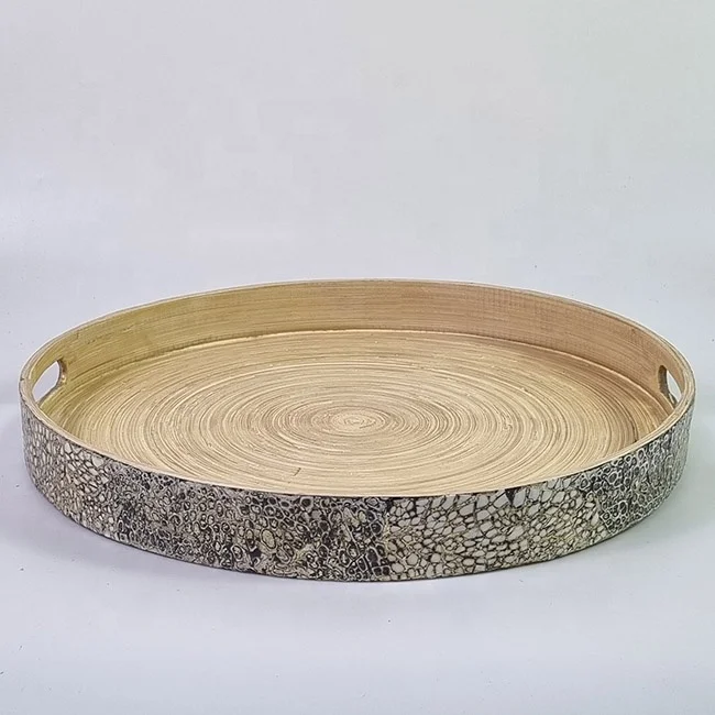 Manufacture Round Tray  Bamboo Decorative Serving Tray Plate Tray for Decoration Coffee shop Restaurant Hotel