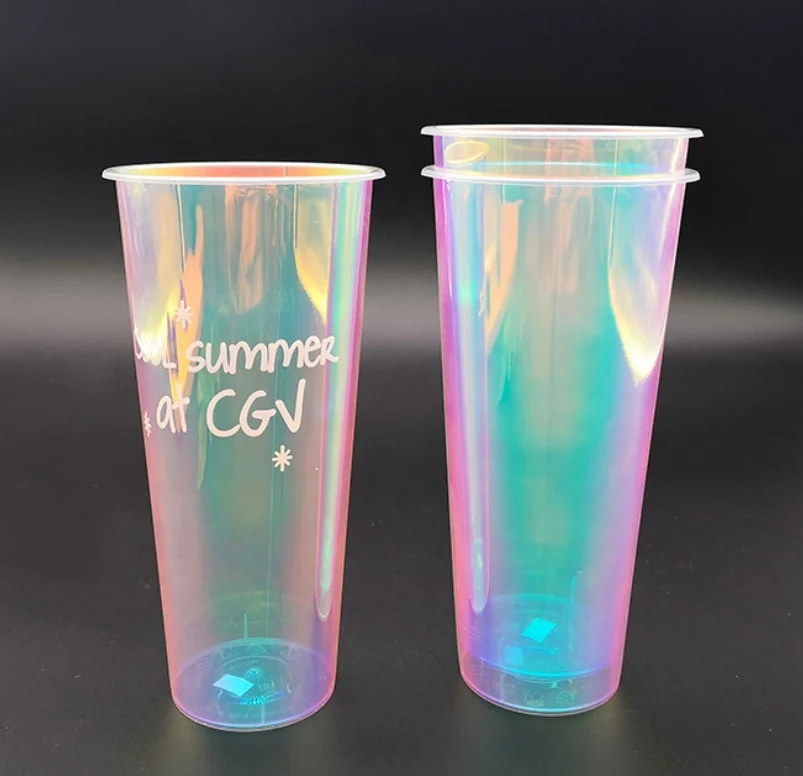 Plastic Rainbow Cup 700ml 24oz PP Rainbow Cup for Boba Tea In Mold Labelling Cup 400ml 500ml