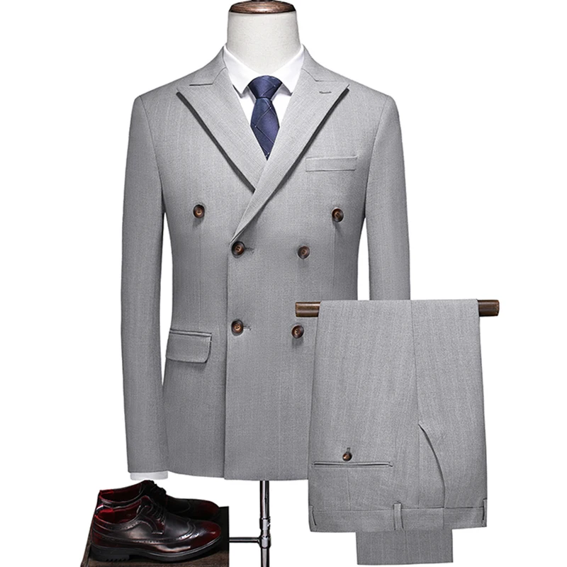 Regular Classic Fit Mens Double Breasted Suit Business Men Slim Fit Blazer Pant Vest Suit