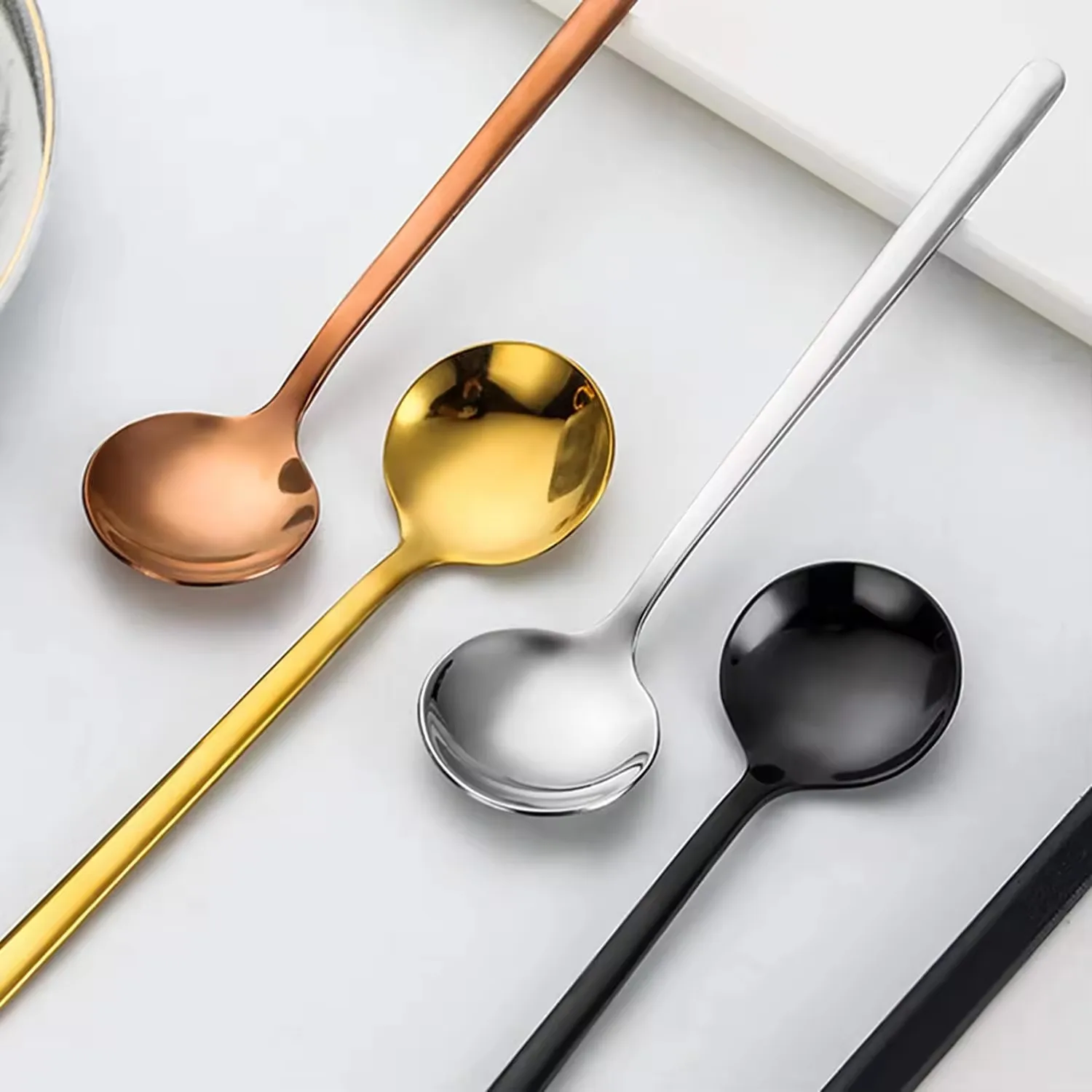 Custom Korean Wedding Gift Coffee Dessert Ice Cream Scoop Long Handle 9.44inch Brass Stainless Steel Gold Tea Small Ice Spoon