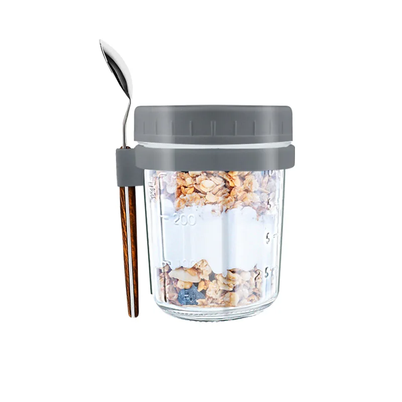 12oz portable glass breakfast overnight oat mason jars plastic container with lids and spoon straw set for overnight oats