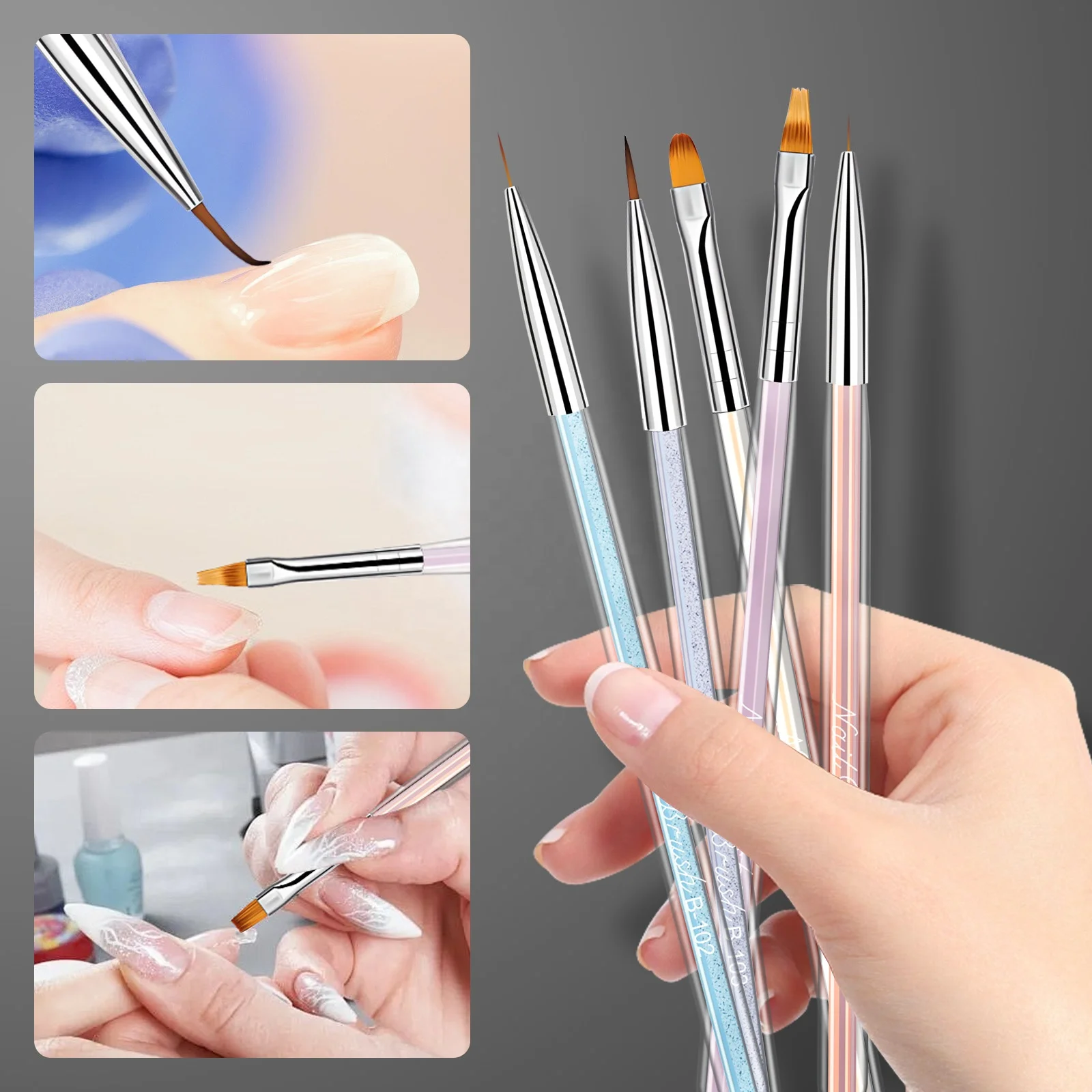 In stock nail brush set color shading gradual draw line painting flower light therapy akikiku pen nail art tool brush