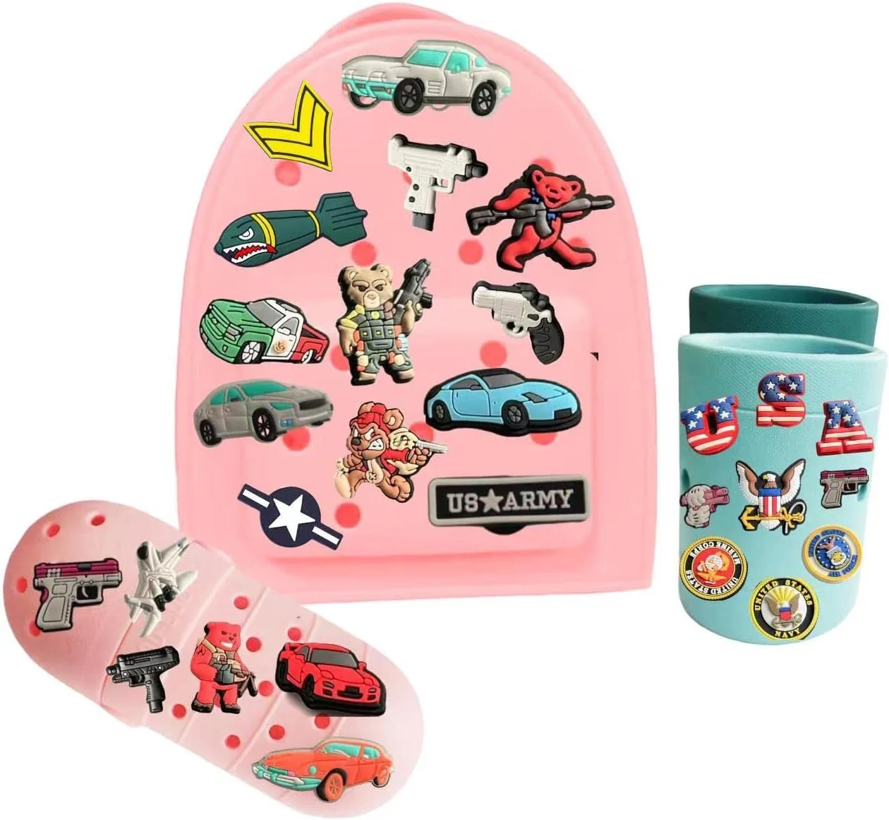 35 Cool Bear Gun Glowing Car Shoe Charms for Teens Boys, USA Amy Navy Marine Charms for Men Adults  Party Favor