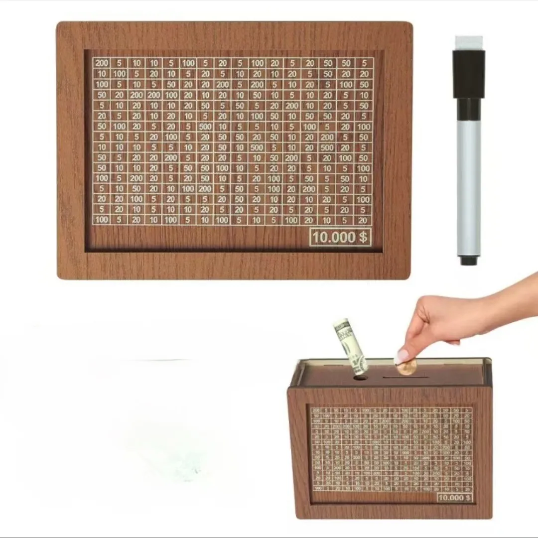Retro Wooden Money Box With Numbers Reusable Money Box With Savings Target Wooden Money Bank Number