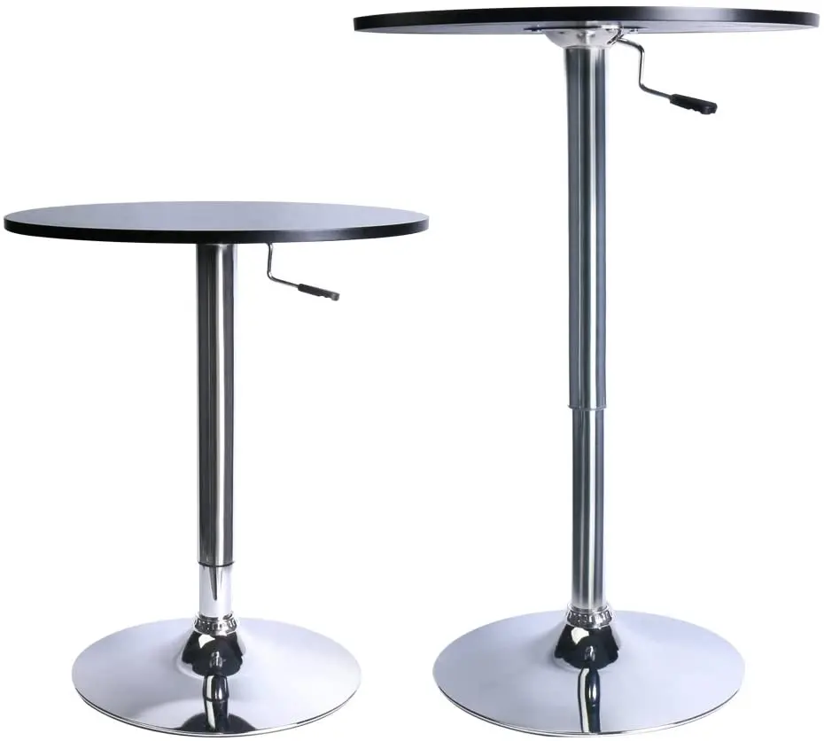 Adjustable Height Round Bristo Bar Pub Table, Height Bar Table, 360 Swivel,High Table Black with Silver Leg