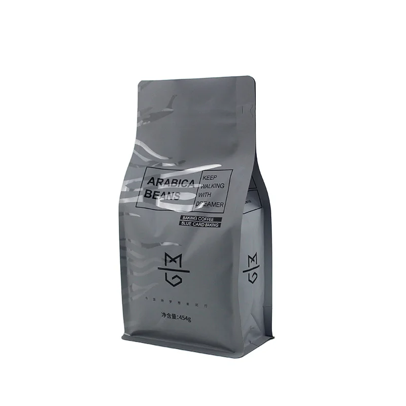 Factory Custom Printed Flat Bottom 250g 1kg Coffee Bag with Valve and Zipper Bean