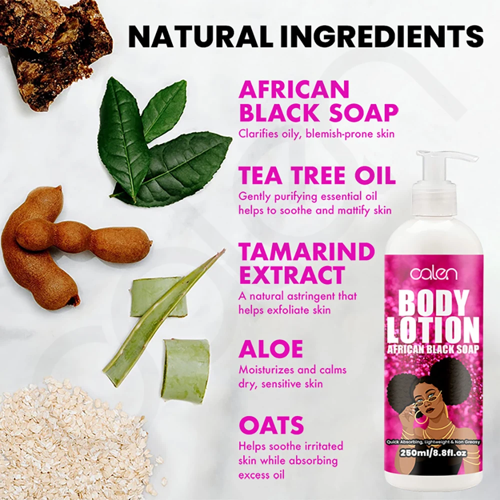 Oalen 250Ml Customized Repair Skin Care Body Whitening African Black Soap Nourishing Lotion