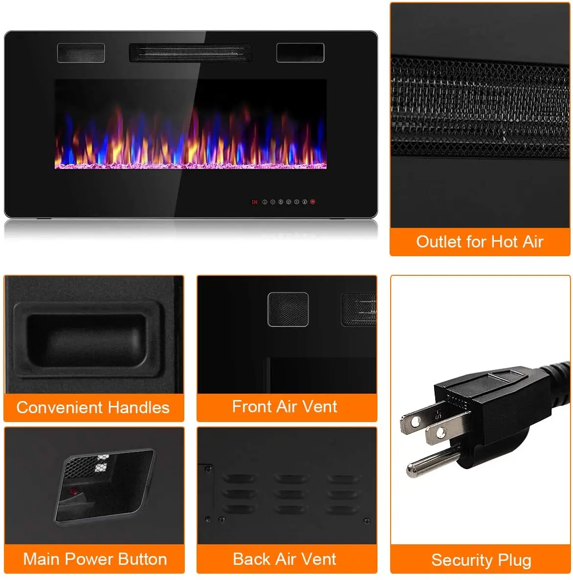 31 inch wall-mounted and recessed Led electric fireplace real flame effect with remote adjustable timer high quality factory