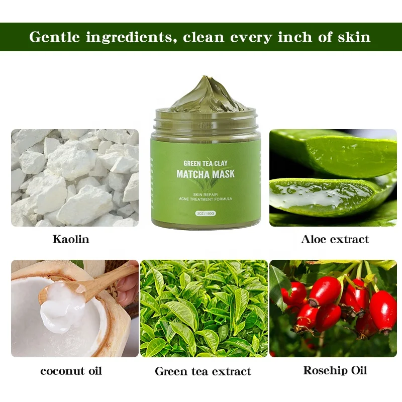Private Label Reduce Acne Pore Cleaning Oil Control Kaolin Natural Green Tea Matcha Clay Mask