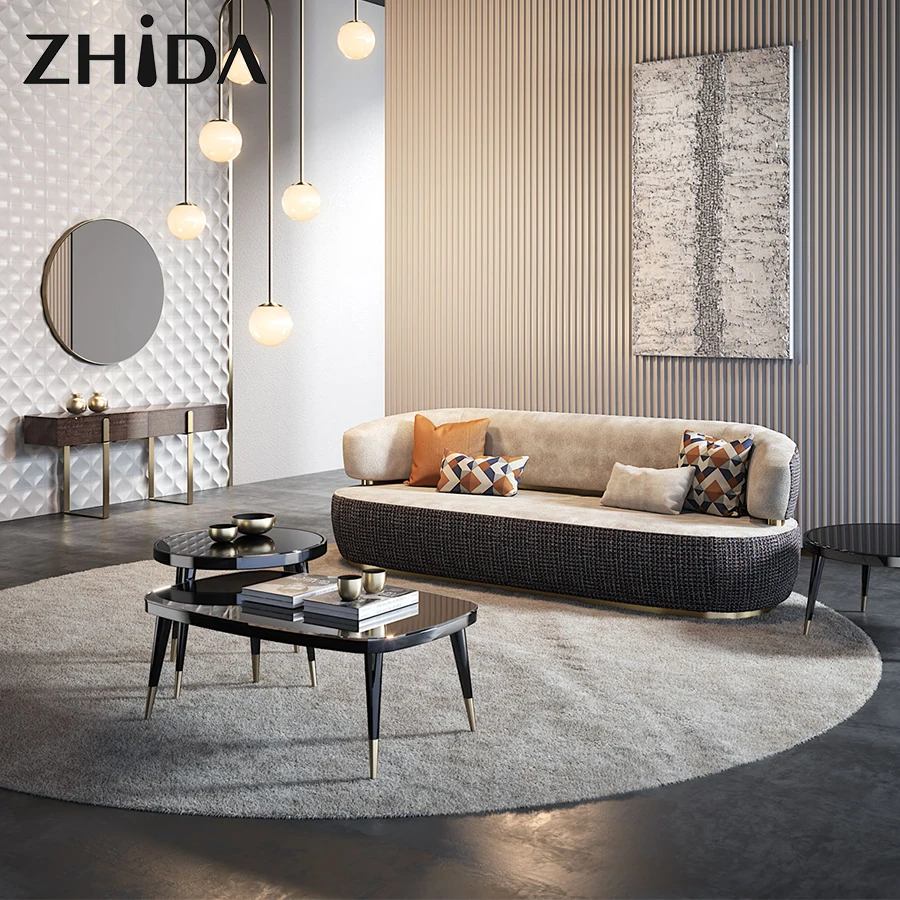 Zhida sitting room italian style home furniture luxury design velvet 1 2 3 seater sofa set furniture villa living room couches