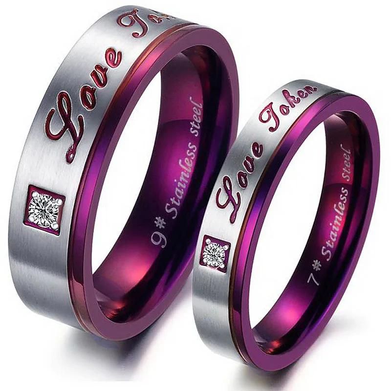 cubic zirconia couple purple double layer color lettered custom name stainless steel rings for couple gifts