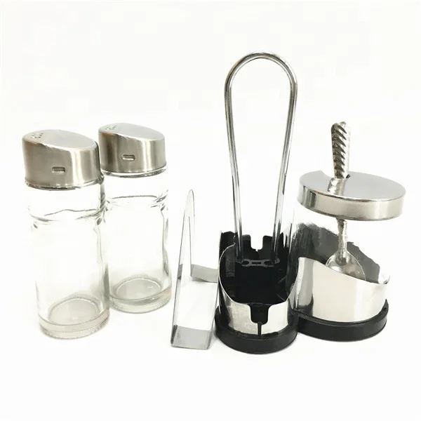 stainless steel condiment spice and sugar shaker toothpick rack oil vinegar salt and pepper cruet set with napkin holder