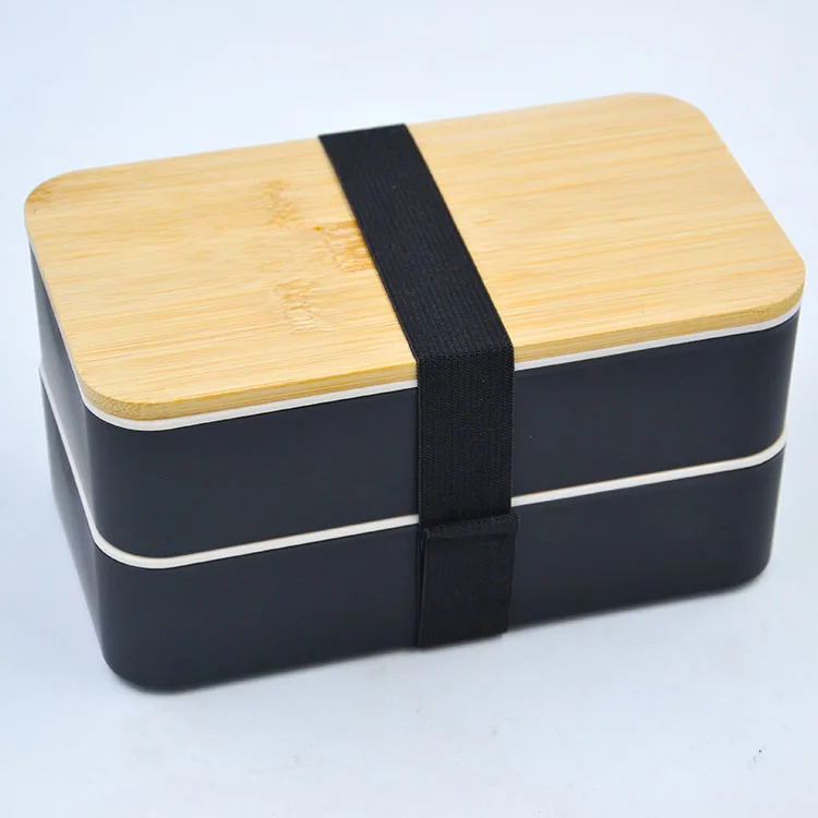 2 Compartment Eco Friendly Double Layer Plastic Bread Lunch Bento Box 1200Ml