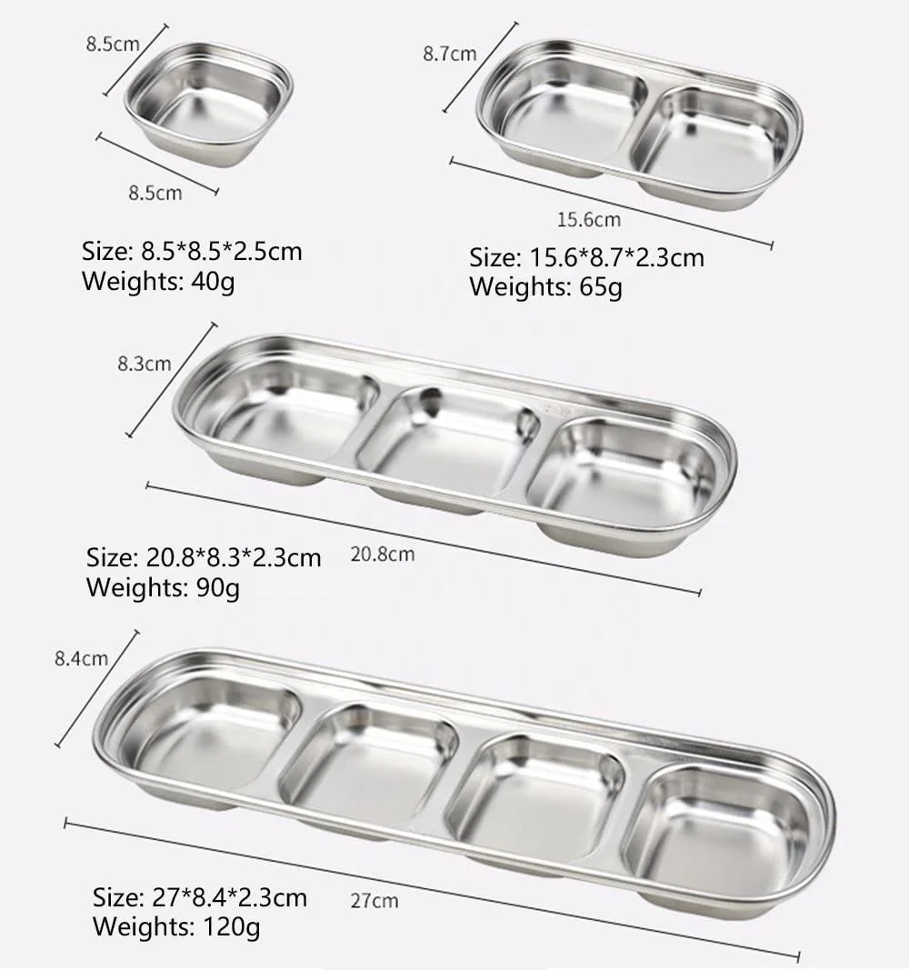 Stainless Steel Sauce Dish Multi Grid Spices Flavor Condiment Dip Bowl Korean BBQ Seasoning Plate Vinegar Soy Sauce Dish