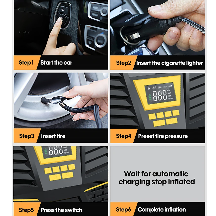 Портативный автомобильный воздушный насос CARSUN, компрессор постоянного тока 12 В, цифровой насос для шин 150 PSI, автомобильный насос для мотоцикла со светодиодной подсветкой, вакуумный автомобильный насос