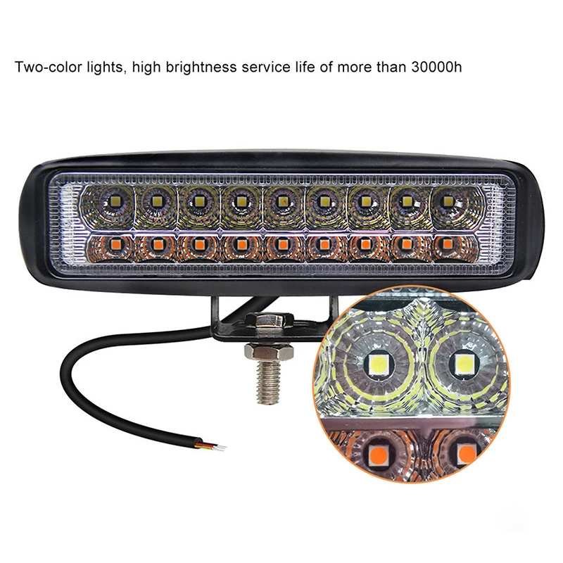 IP67 Waterproof Yellow and White Two-color 27W 6 Inch LED Work Light Bar