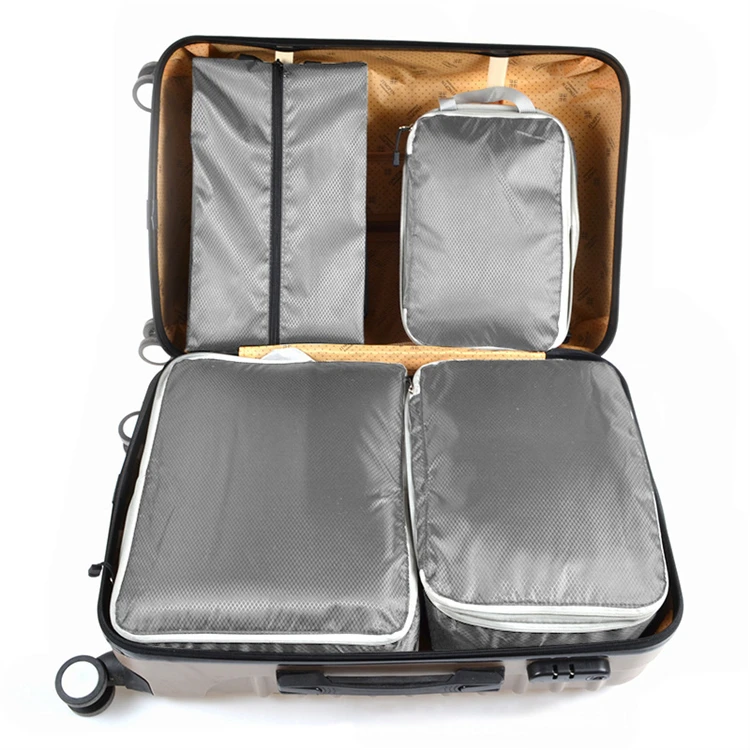 4-Set Compression Packing Cubes Large Lightweight Nylon Suitcase Organizer Bags Zipper Closure Vacation Travel