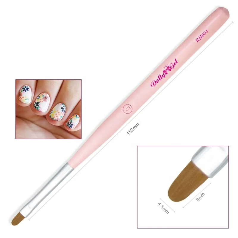 High quality Dolly Gel oval medium nail brush with pink wood handle nail art polish gel drawing nail  brush