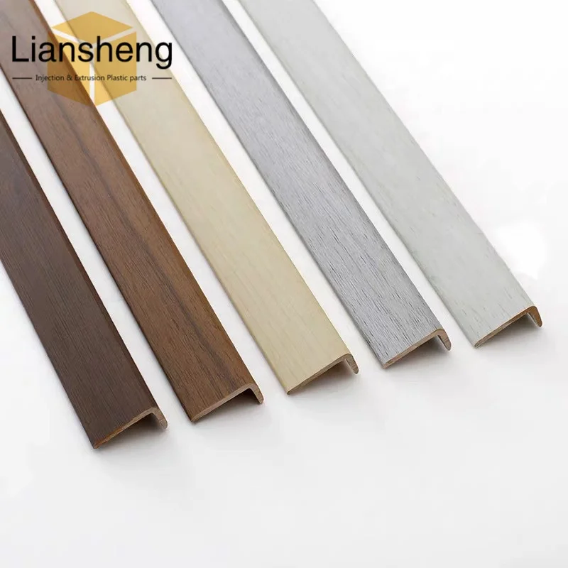flooring trims plastic L- shaped stair edge covering wooden grain decorative plastic  profile flooring edge banding