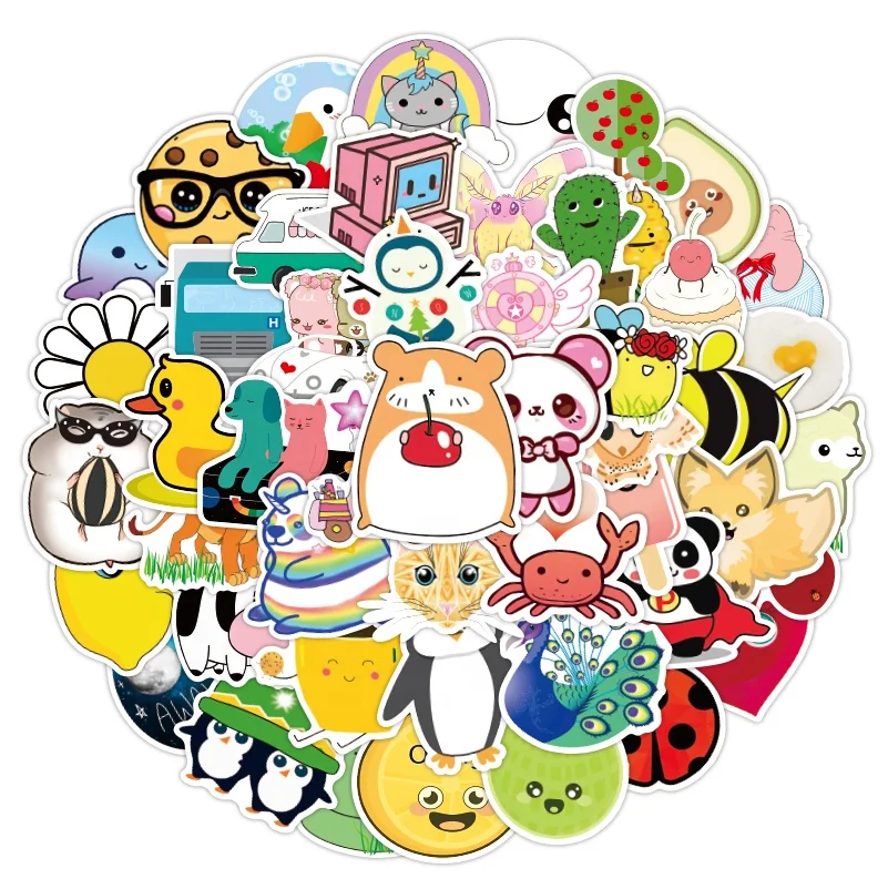 50pcs cartoon Animal and insect stickers for kids custom waterproof pvc laptop skateboard bus cute graffiti student stickers