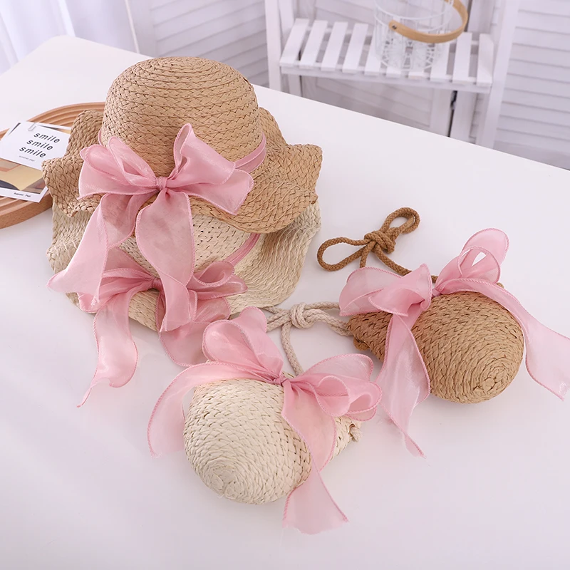 Summer Straw Beach Hat for Kids New Fashion Outdoor Wide Brim Sun Hat Sunscreen Children Straw Hats