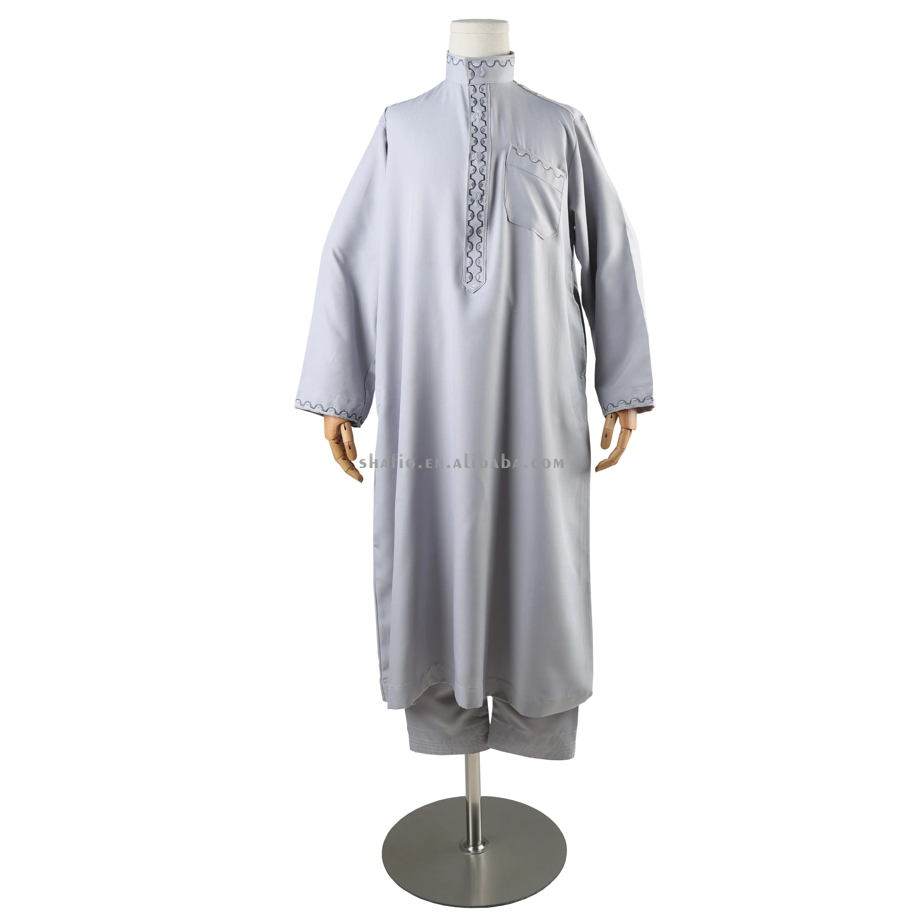 Qatari Style Long Sleeve With Pants Muslim Child Dress Kaftan Djellaba Jubbah Islamic Clothing Sets For Ramadan Eid Mubarak
