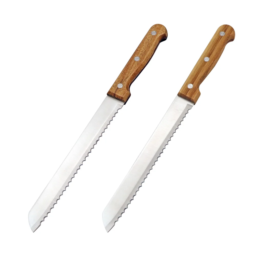 8' Stainless Steel Bread Knife Bamboo Wood Handle Serrated Cake Toast Slicing Knife Baking Tools Bread Cutting Knife