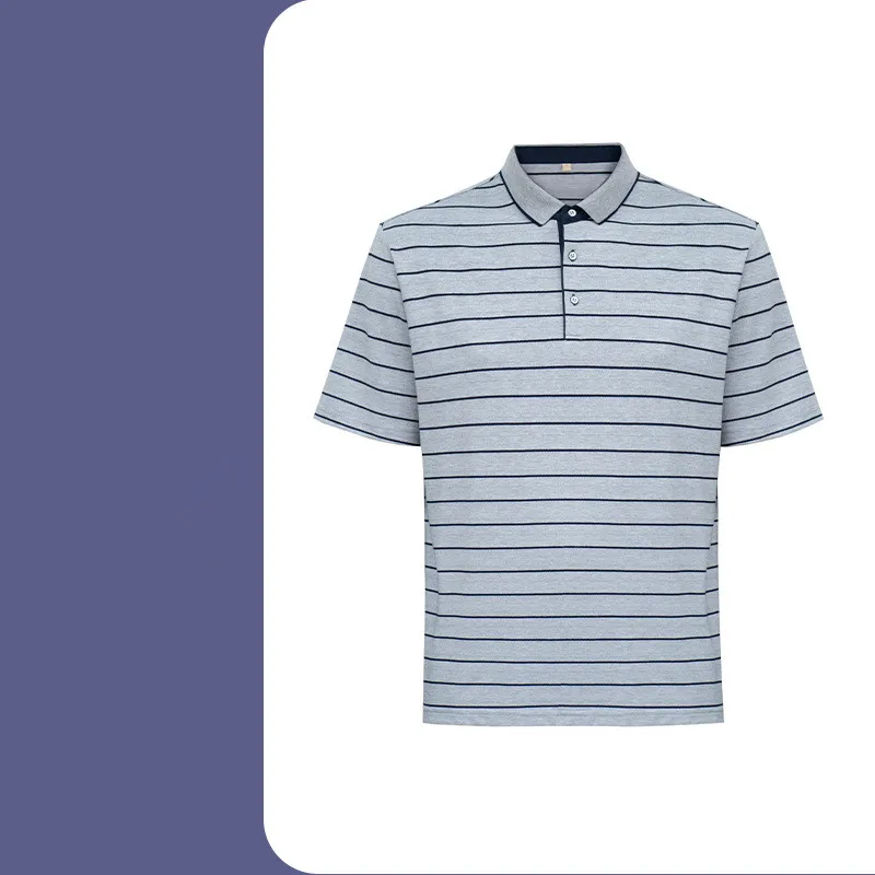 75 % Cotton 25% Polyester 3 Buttons Placket Turn Down Collar Pinstriped Shirts Custom Logo Short Sleeve Polos For Men