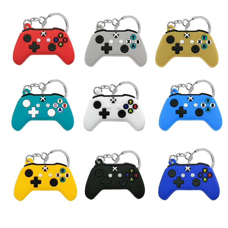 Wholesale 2D Rubber Keychain Game Controller Key Ring Gamepad Joystick Cartoon Key Holders Fit Kids Children Keys Trinkets