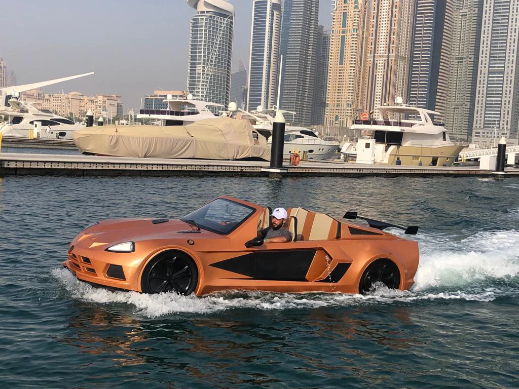 pleasure boat jetski car boat driving car boat on water