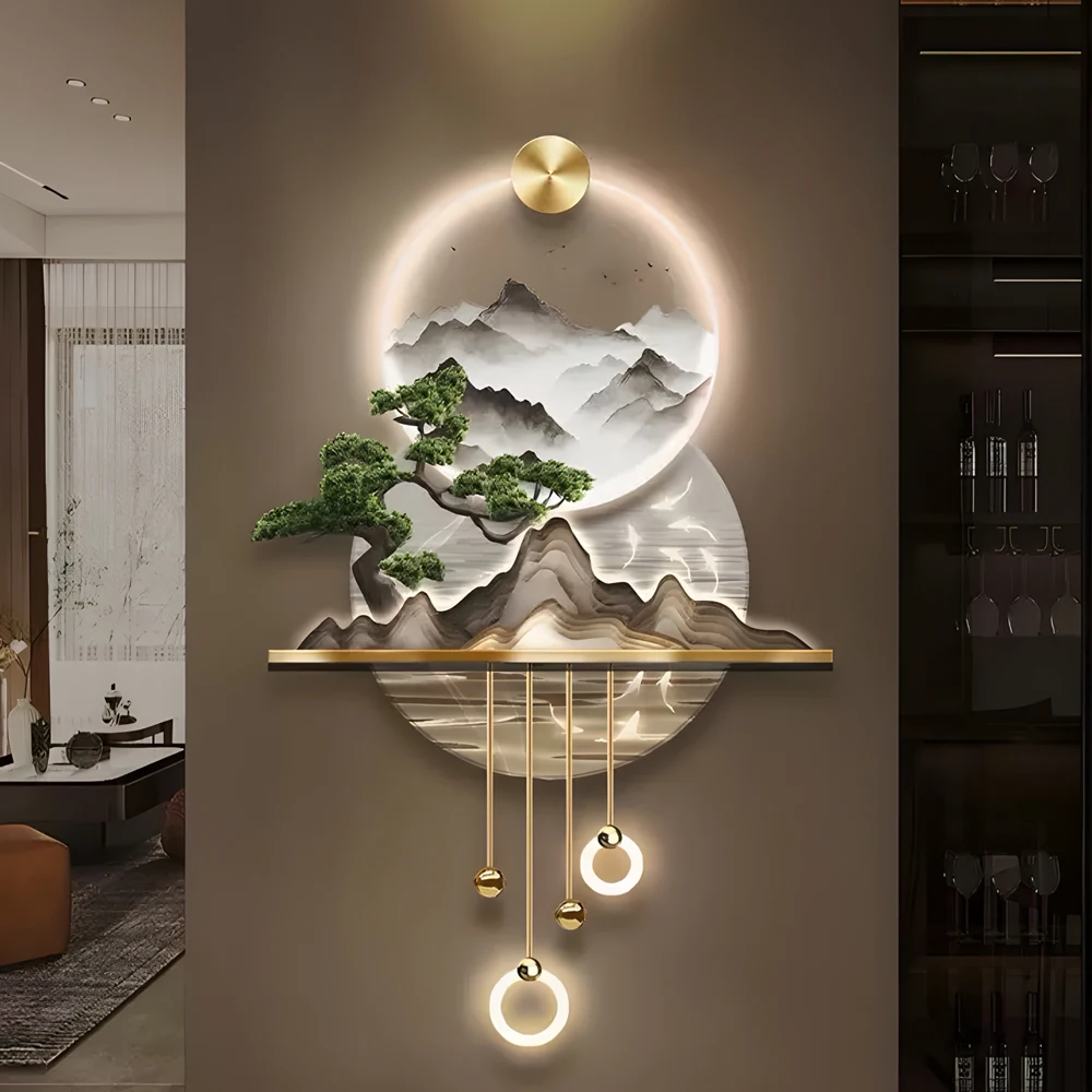 High mountain running water and rivers porch wall decor painting landscape high-grade three-dimensional LED hanging pictures