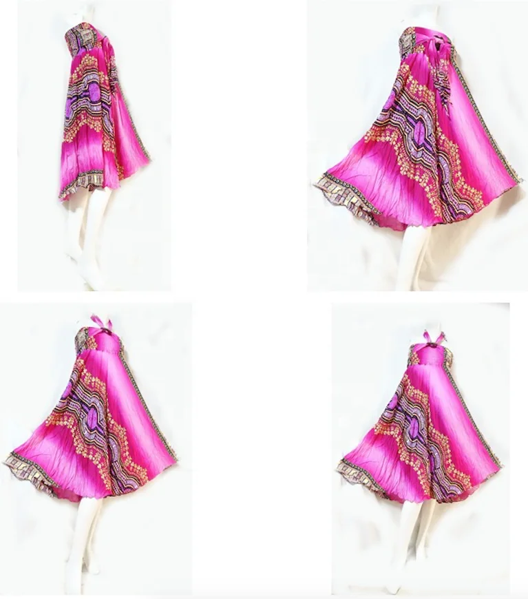 HIPPIE BOHO festival thai elephant print floral art beach multi-ware rayon maxi DRESS Kala wooden Belt Skirts