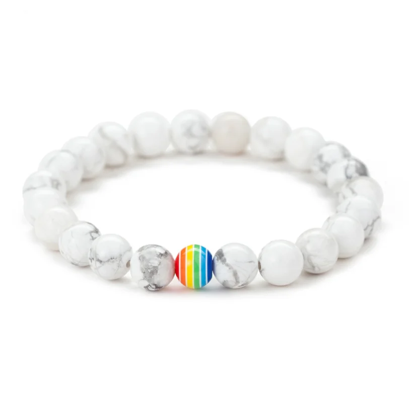 Trending hot products unisex white turquoise matte stone rainbow gay stone bead bracelet