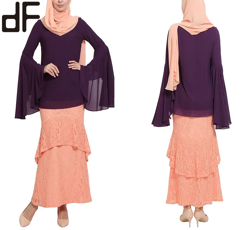 OEM Muslim Mermaid Lace Kebaya Modern Model Malaysia Women Formal Dresses And Skirts Suits Two Pieces Baju Kurung