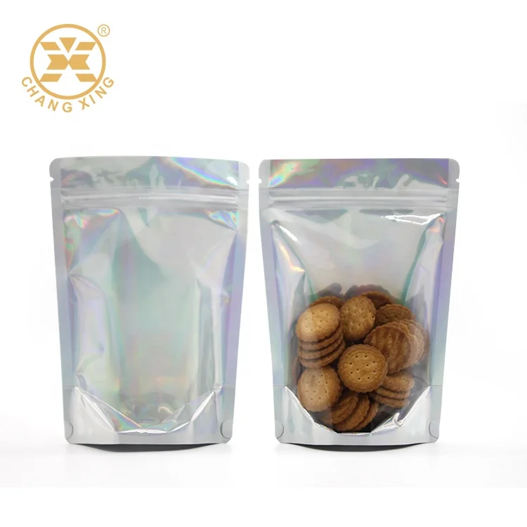 Transparent Stand Up Pouch Holographic Hologram Zip Lock Packaging Bag For Cosmetic Candy Make Up
