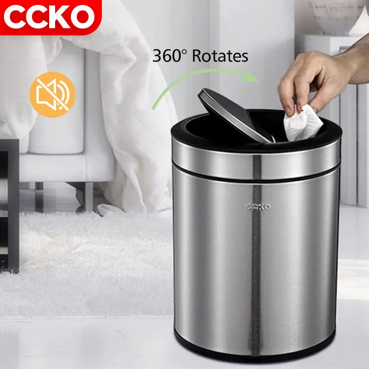 CCKO CK9907 6L/8L toilet office kitchen garbage can dust bin swing dustbin waste bin rubbish bin stainless steel trash can
