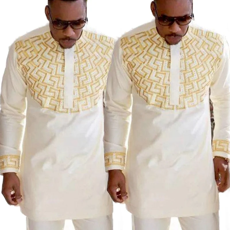 
Custom White T Shirt Embroidery Long Sleeve Shirts Dress African American Clothing For Men Wear 