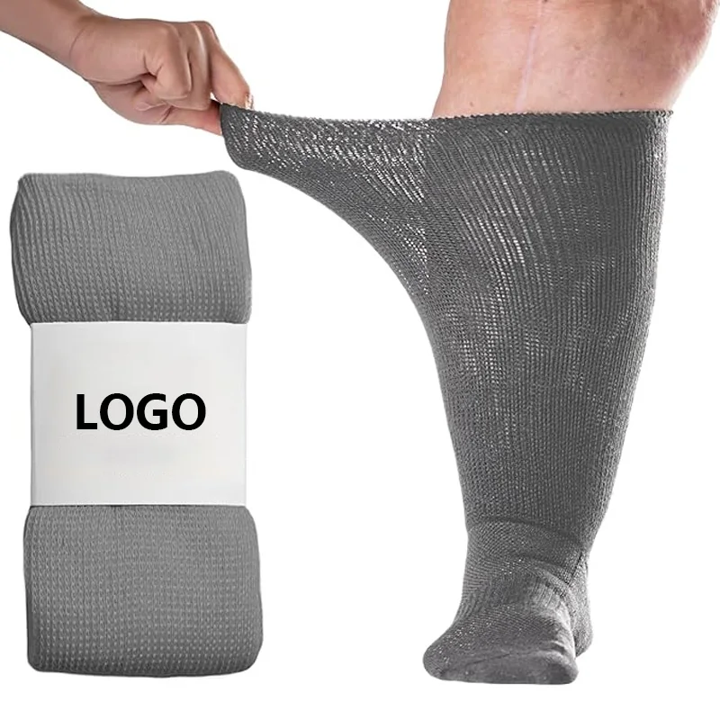 Custom Extra Wide Casual Diabetic Socks Non-Binding Bariatric Hospital Socks White Unisex for Autumn Season Swollen Neuropathy