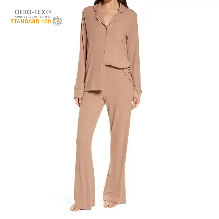 Eco friendly Viscose from Bamboo pajamas for women Sleepwear  Soft  Long Top And Pants Loungewear Set Modal Fabric Pajama Set