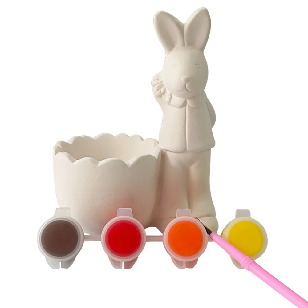 Elsas Easter Rabbit Flower Pot paint plaster drawing toys coloring kit for kids diy acryl colour painting