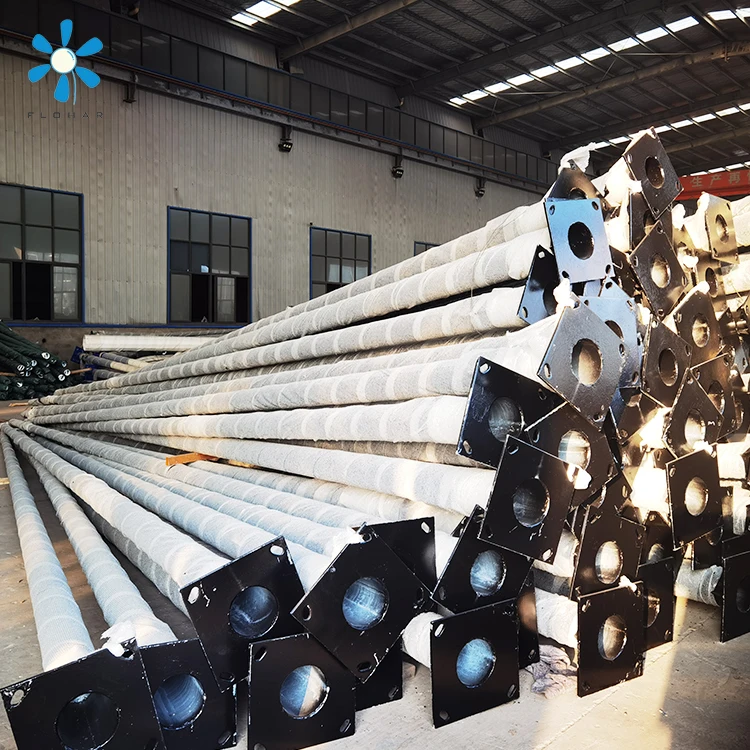 Octagonal conical solar led street light galvanized steel lamp pole