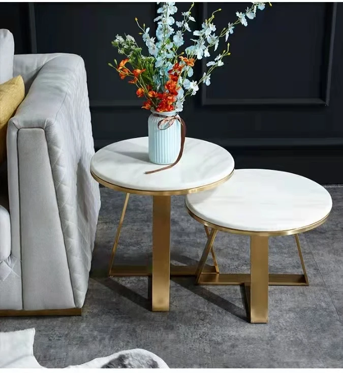 Modern Gold Luxury Glass Round Top Side Coffee Center glass Tea Table Minimalist White Metal Painting OEM Customized Great Room