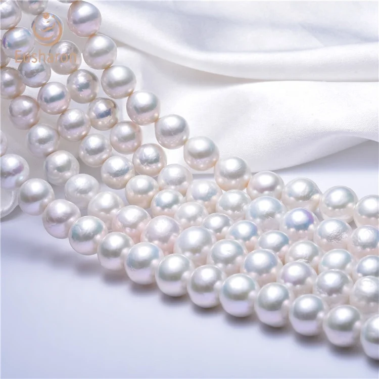 
Wholesale 12-14mm White Color High Luster Round Baroque Freshwater Edison Pearl Strands 