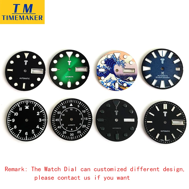 Green Blue Luminous Watch Dial 28.5mm Double Calendar Window For Seiko SKX007 009  NH35/36, 4R, 6R Movement Watch Accessories