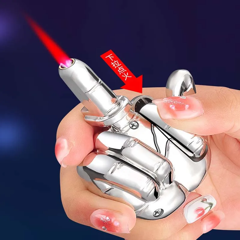 Hot selling Creative wholesale middle finger lighter outdoor windproof jet gas lighter for men